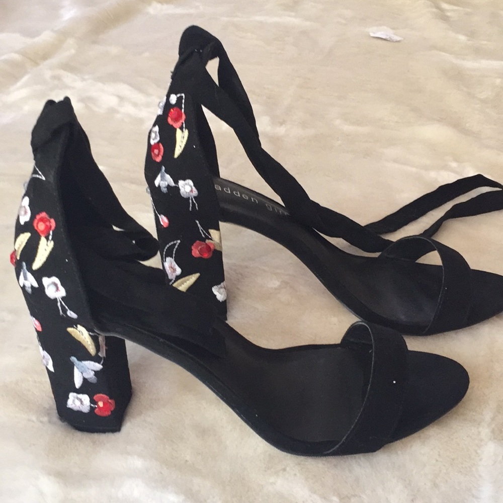 Madden Girl Black and Red Floral Heeled Sandals